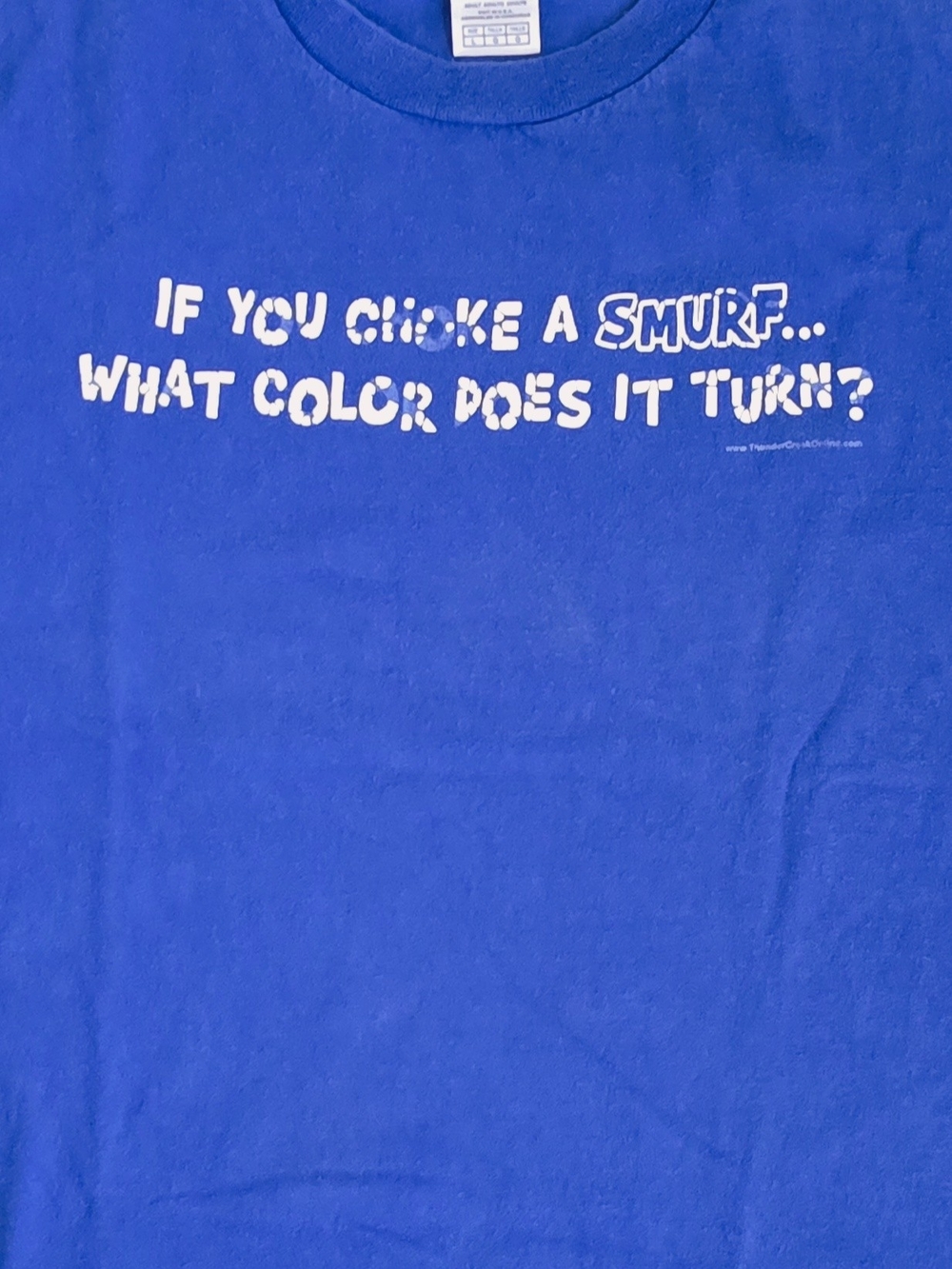Vintage Y2K Novelty Blue Short-Sleeve Tee with White Smurfs Graphic